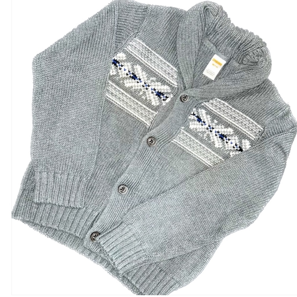Gymboree Gray Fair Isle Knit Cardigan - Boys M (7-8).